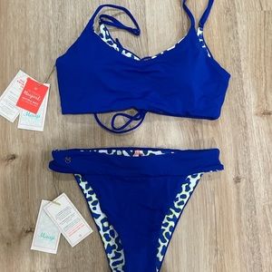 Maaji (NWT) Reversible (Wear 4 Ways) Blue/Cheetah Print Bikini Set